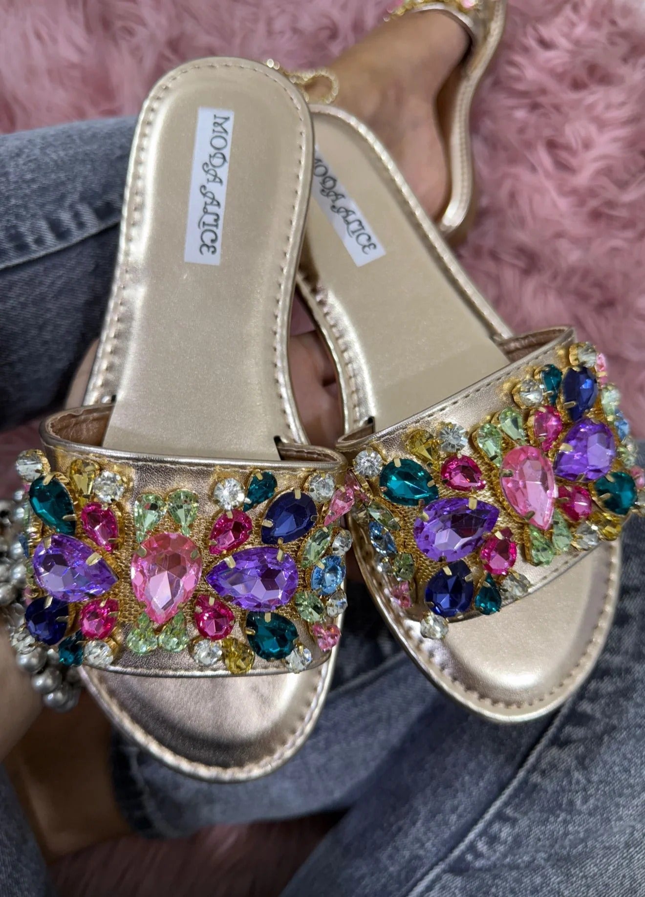 Sandali gioiello da donna con strass multicolore