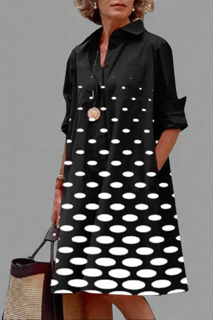 Abito Giulia – Vestito Midi Nero con Pois Bianchi