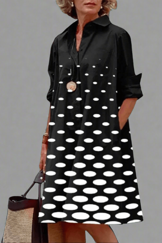 Abito Giulia – Vestito Midi Nero con Pois Bianchi