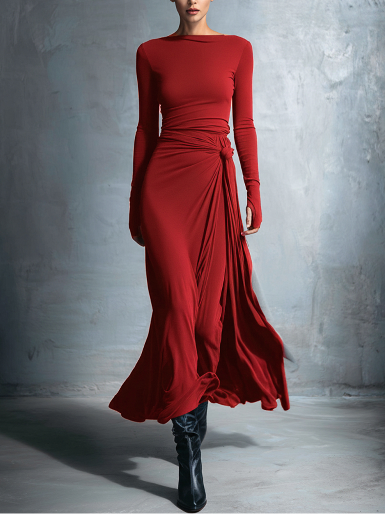 Abito maxi con nodo laterale
