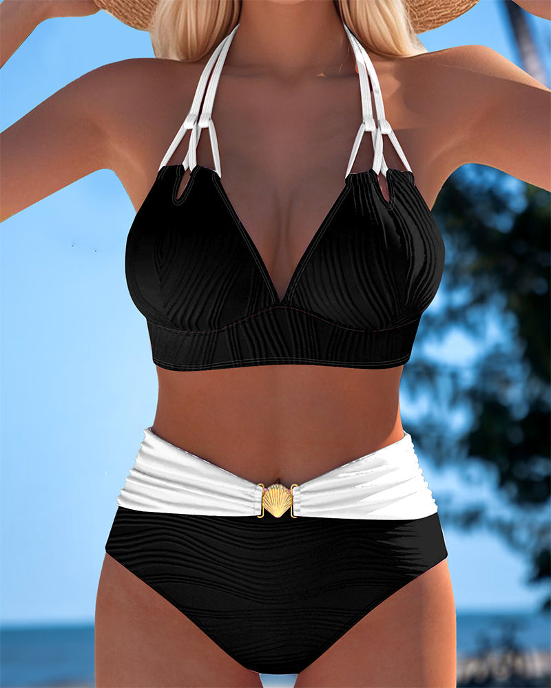 Lily | Costume da bagno a vita alta con doppio spallino e colore a contrasto