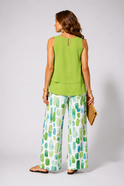 Completo Chiara – Set Estivo Verde con Pantaloni Geometrici