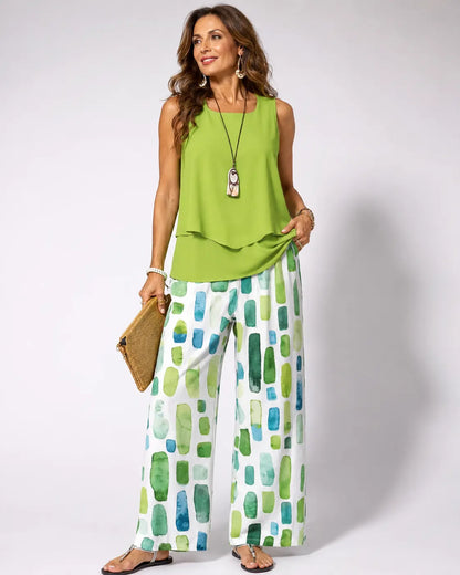 Completo Chiara – Set Estivo Verde con Pantaloni Geometrici