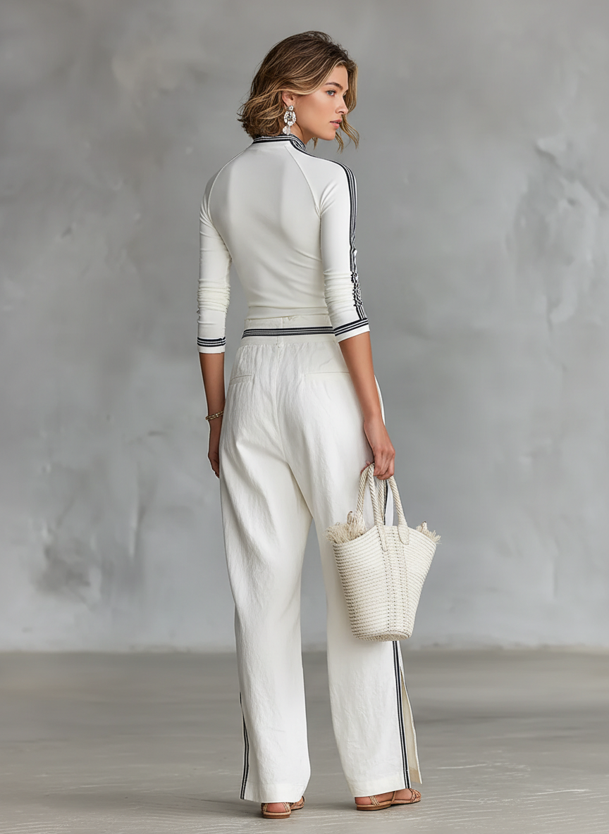 Completo Due Pezzi Sportivo con Maglia a Collo Alto e Pantaloni Larghi