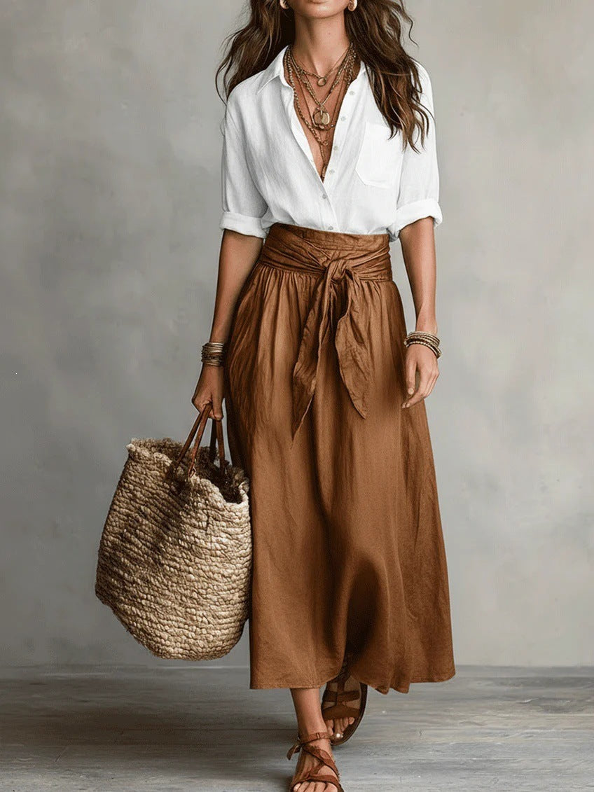 Vera | Completo Due Pezzi: Top Nero e Gonna Midi Verde Oliva