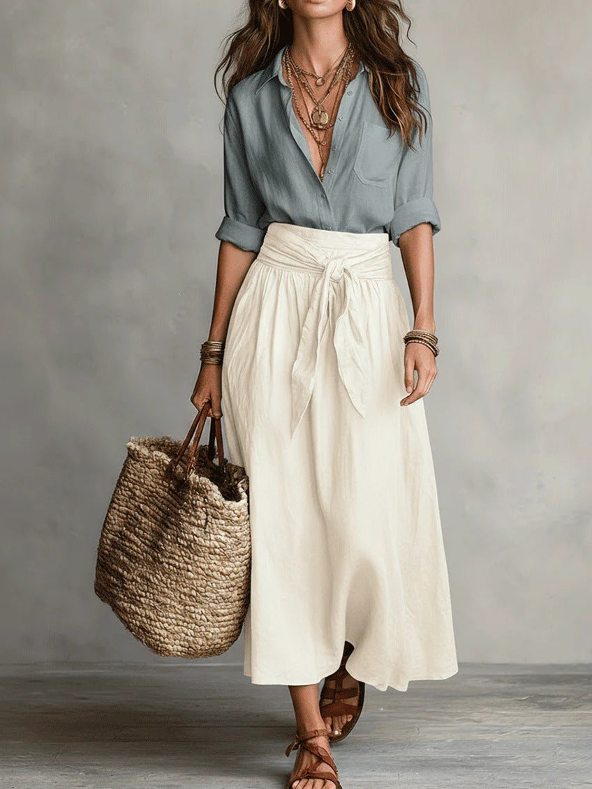 Vera | Completo Due Pezzi: Top Nero e Gonna Midi Verde Oliva