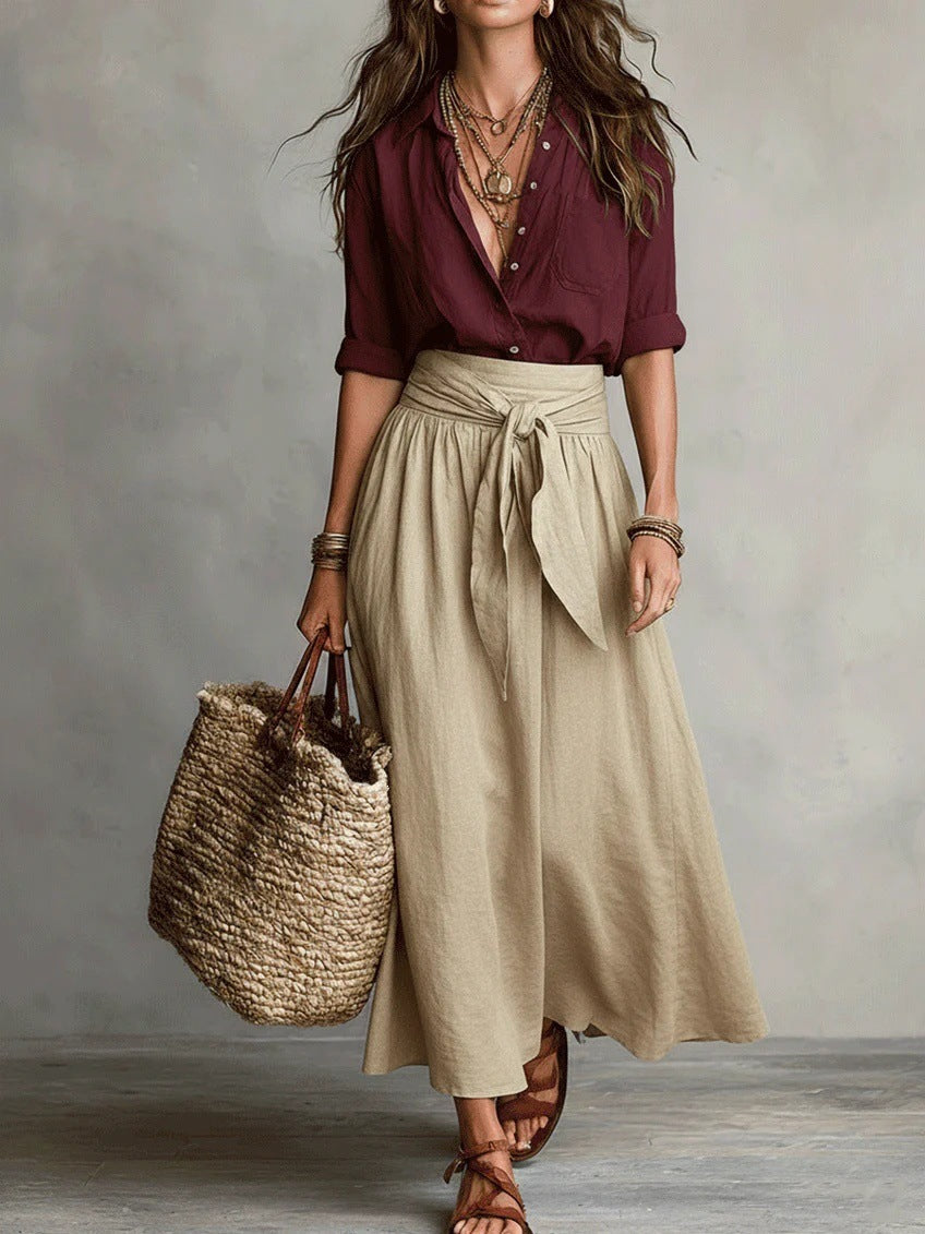Vera | Completo Due Pezzi: Top Nero e Gonna Midi Verde Oliva
