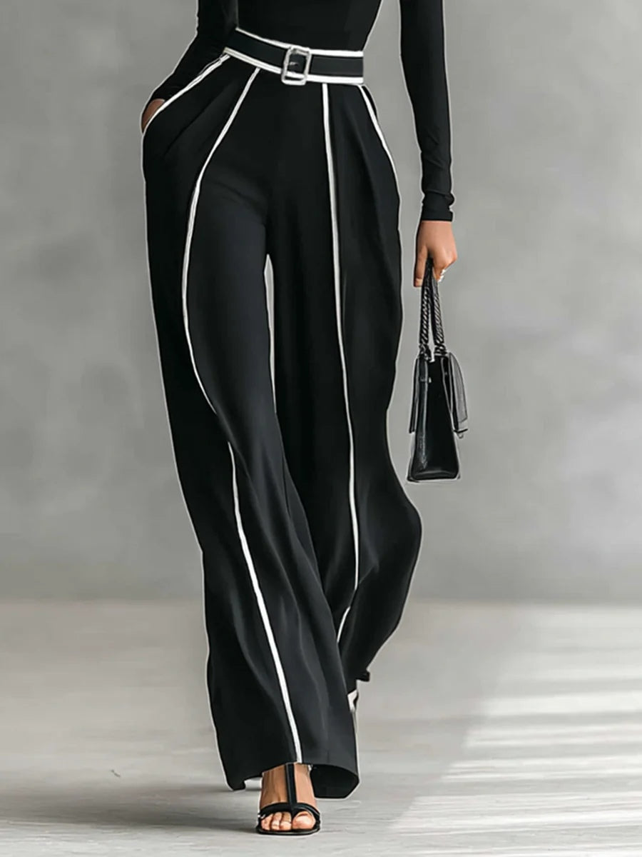 Set Elegante a Due Pezzi con Collo Alto e Pantaloni Ampi