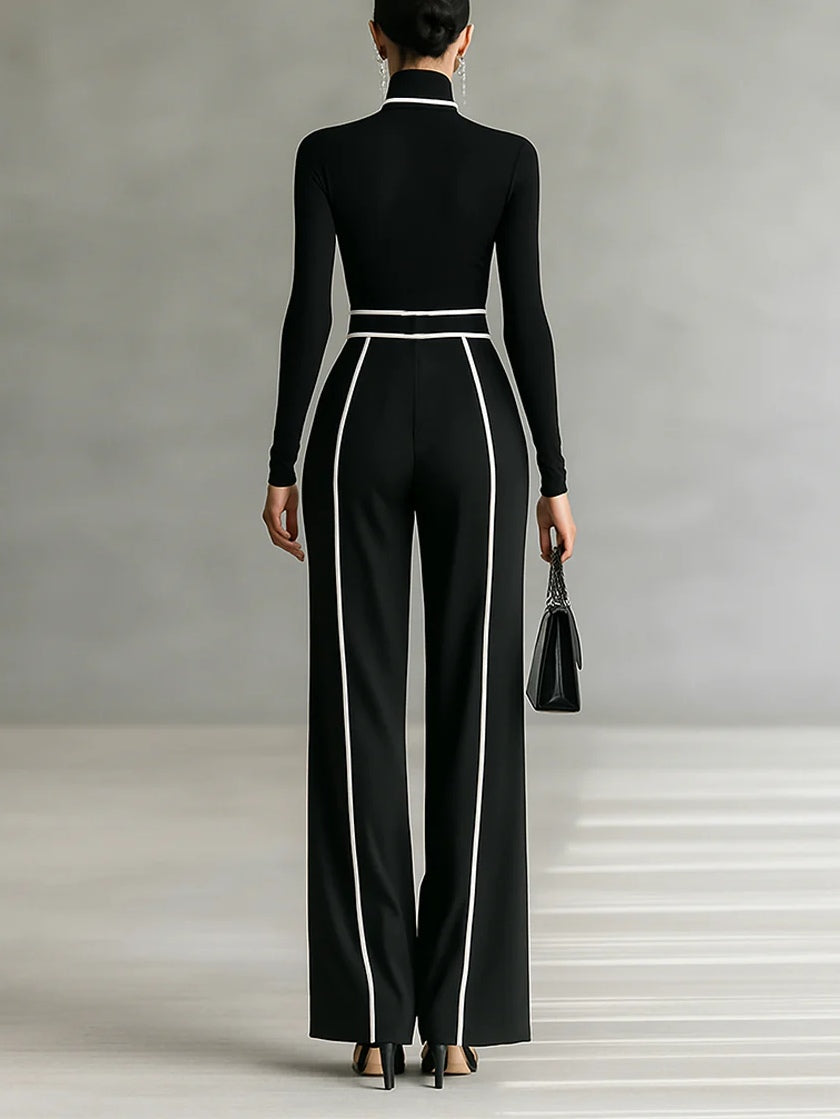 Set Elegante a Due Pezzi con Collo Alto e Pantaloni Ampi