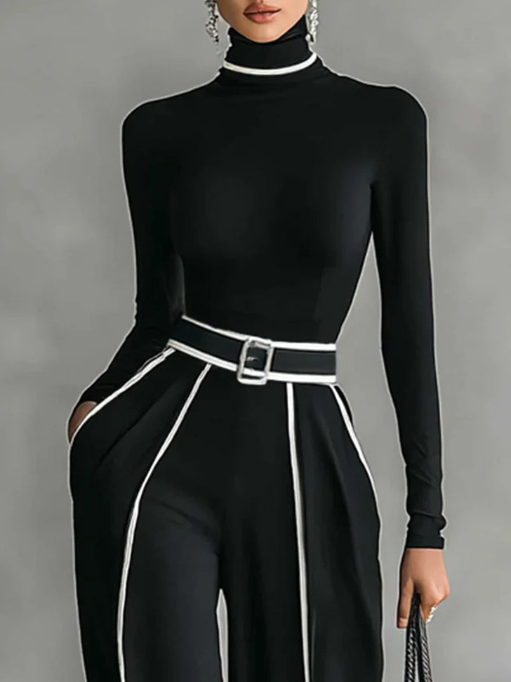 Set Elegante a Due Pezzi con Collo Alto e Pantaloni Ampi