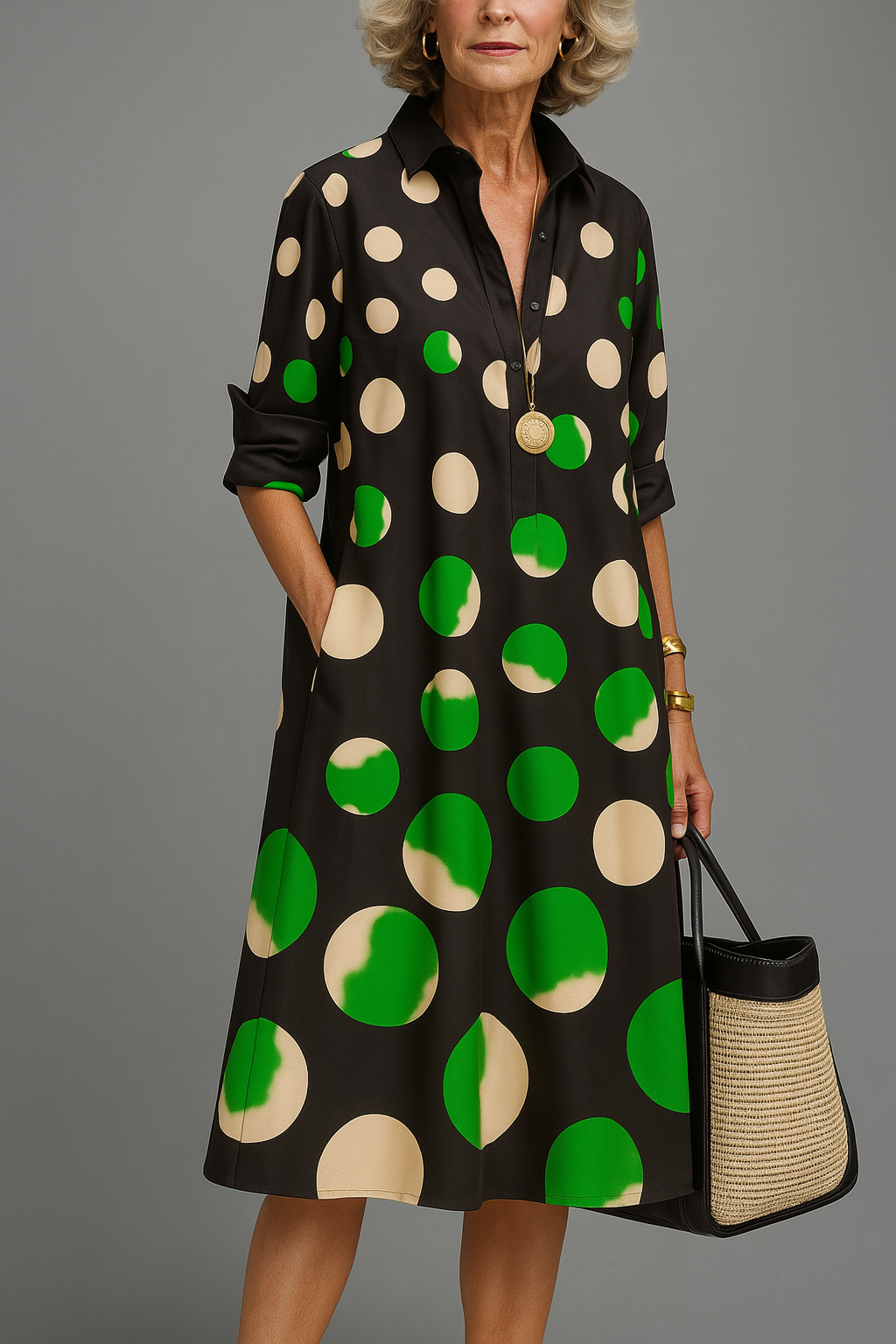 Abito Cecilia – Vestito Midi Nero a Pois Colorati