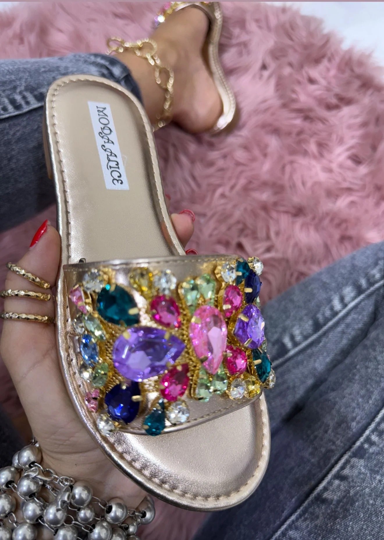 Sandali gioiello da donna con strass multicolore