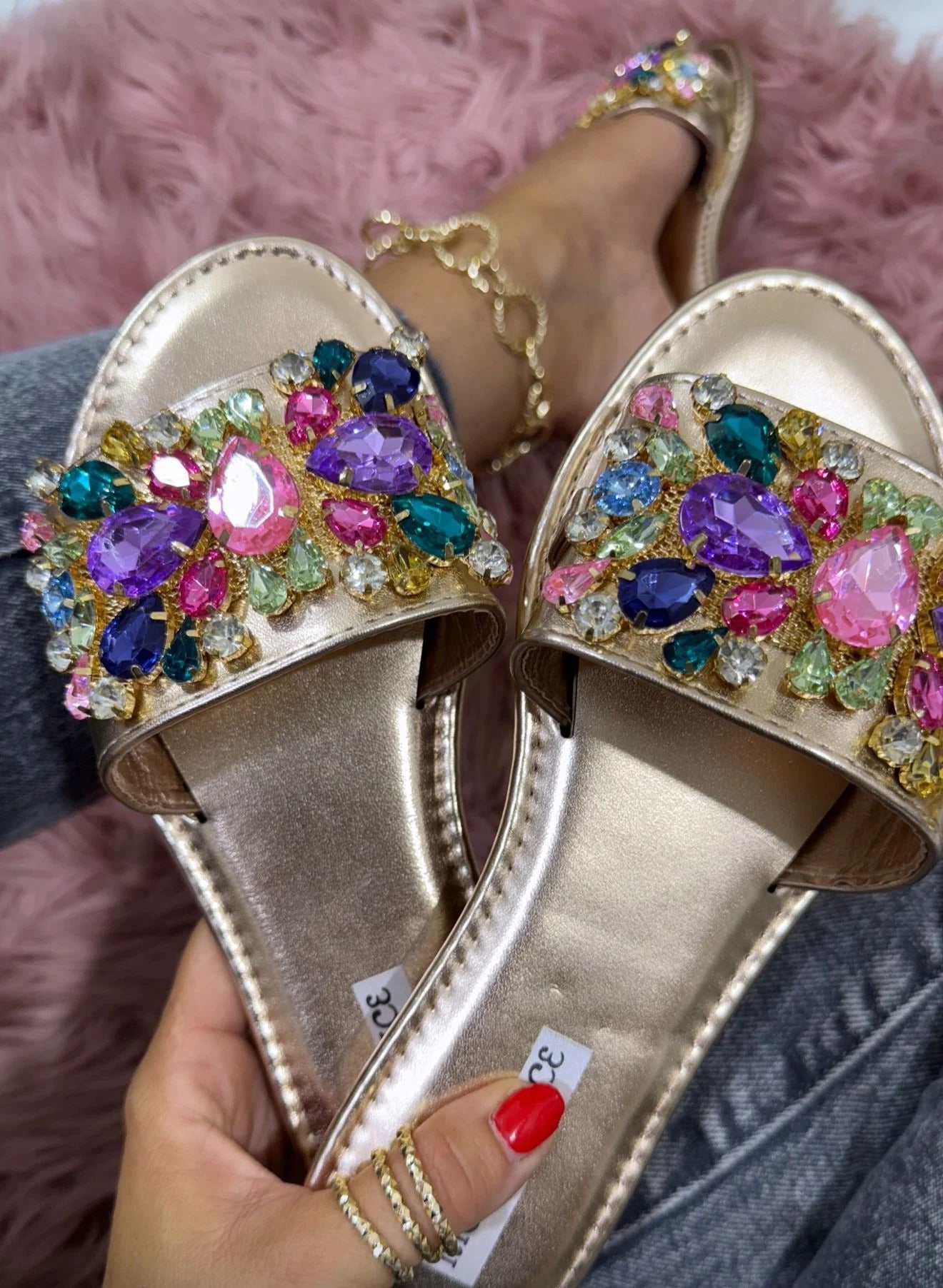 Sandali gioiello da donna con strass multicolore