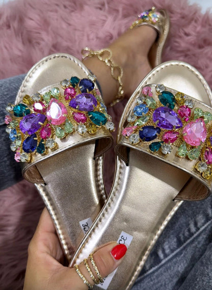 Sandali gioiello da donna con strass multicolore