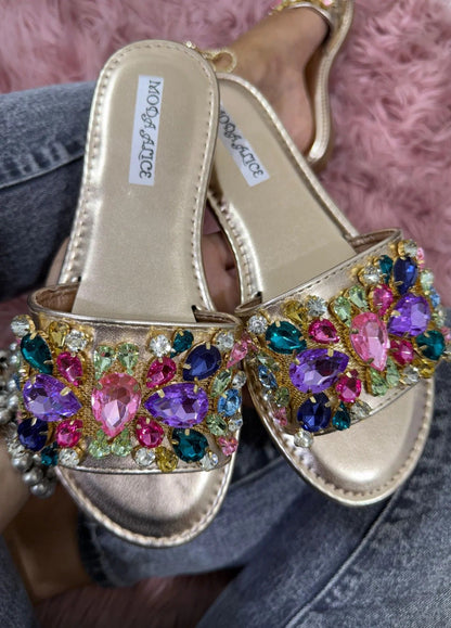 Sandali gioiello da donna con strass multicolore