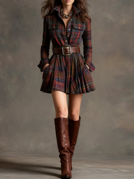 Vestito corto in stile camicia a quadri vintage